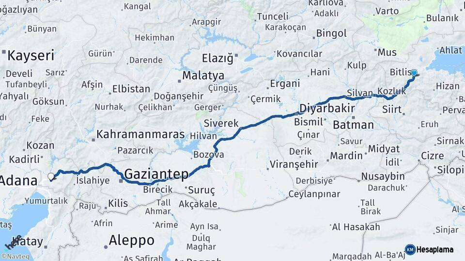 Bitlis Osmaniye Arası Kaç Km - Yol Haritası