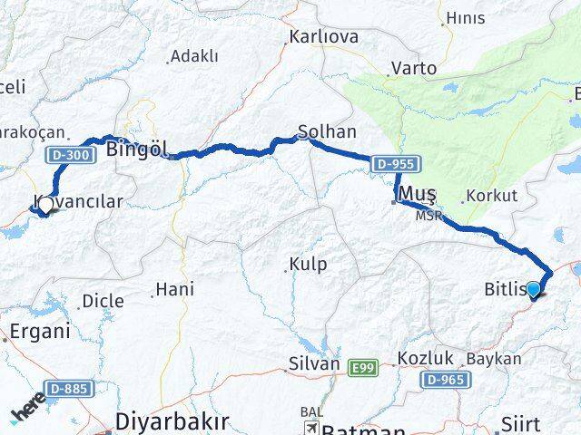 Bitlis Palu Elazığ Arası Kaç Km - Yol Haritası