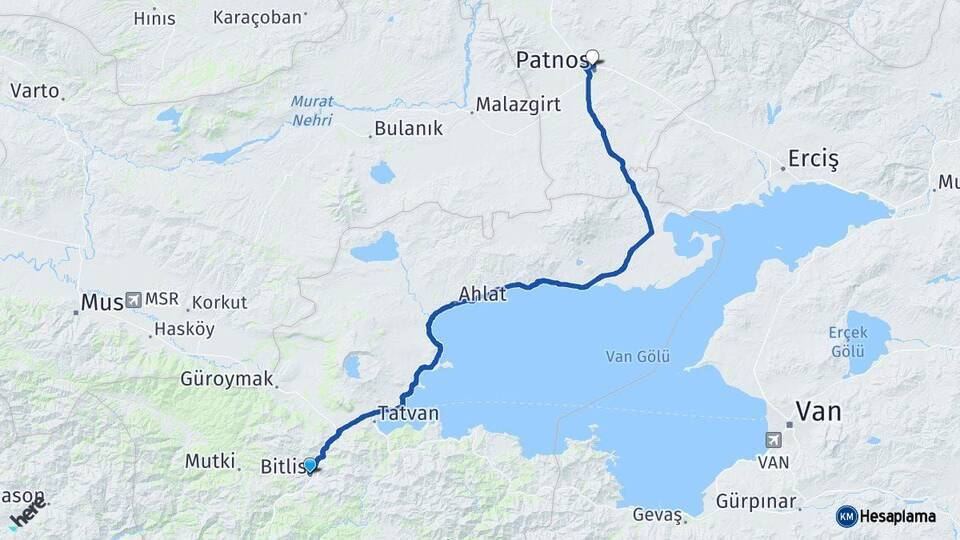 Bitlis Patnos Ağrı Arası Kaç Km - Yol Haritası