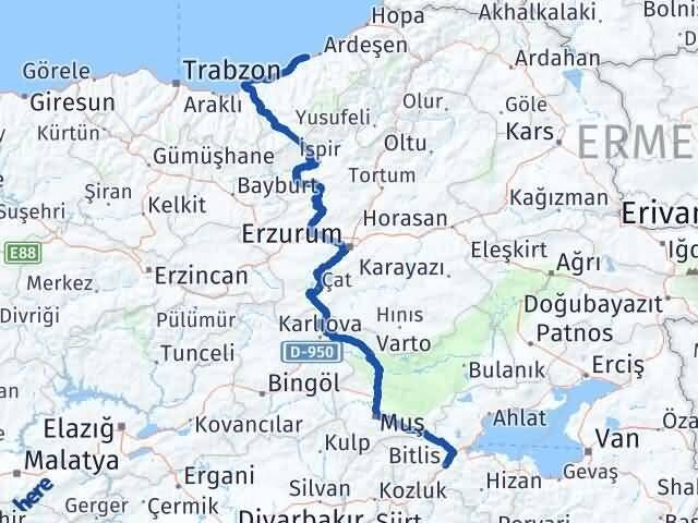 Bitlis Pazar Rize Arası Kaç Km - Yol Haritası