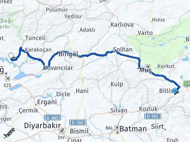 Bitlis Pertek Tunceli Arası Kaç Km - Yol Haritası