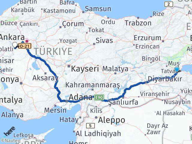 Bitlis Polatlı Ankara Arası Kaç Km - Yol Haritası