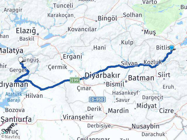 Bitlis Pütürge Malatya Arası Kaç Km - Yol Haritası