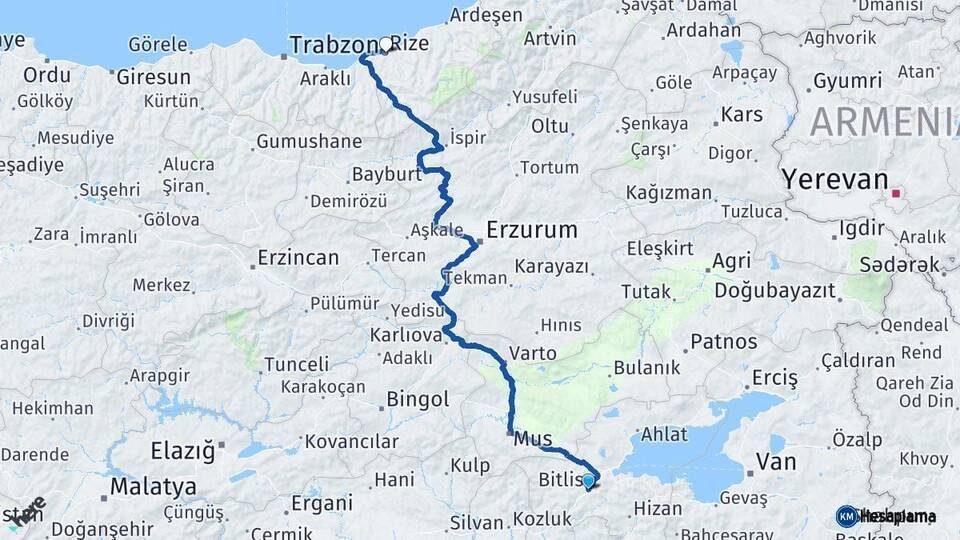 Bitlis Rize Arası Kaç Km - Yol Haritası
