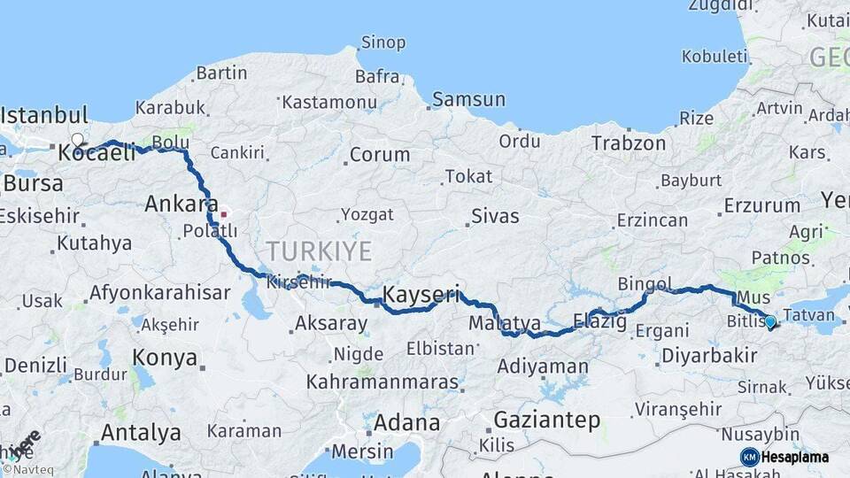 Bitlis Sakarya Arası Kaç Km - Yol Haritası