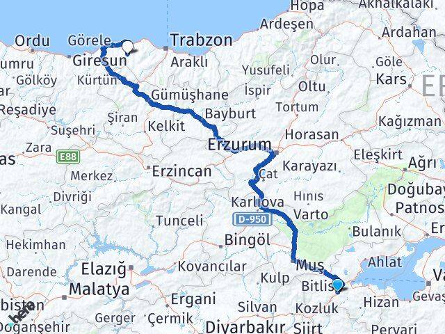 Bitlis Şalpazarı Trabzon Arası Kaç Km - Yol Haritası