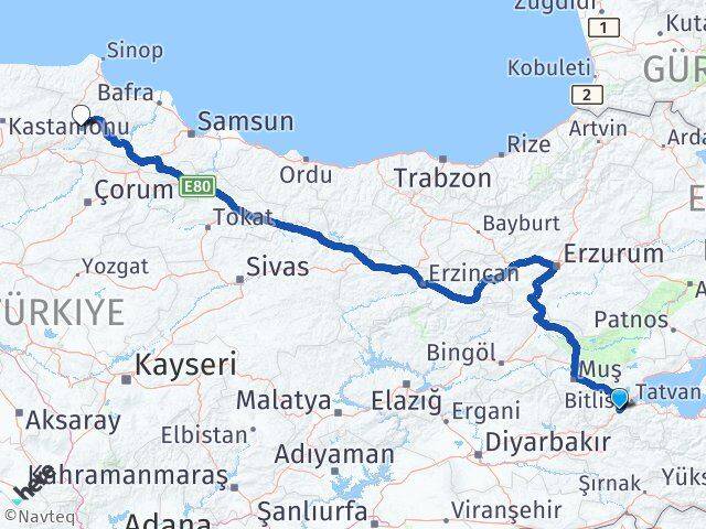 Bitlis Saraydüzü Sinop Arası Kaç Km - Yol Haritası
