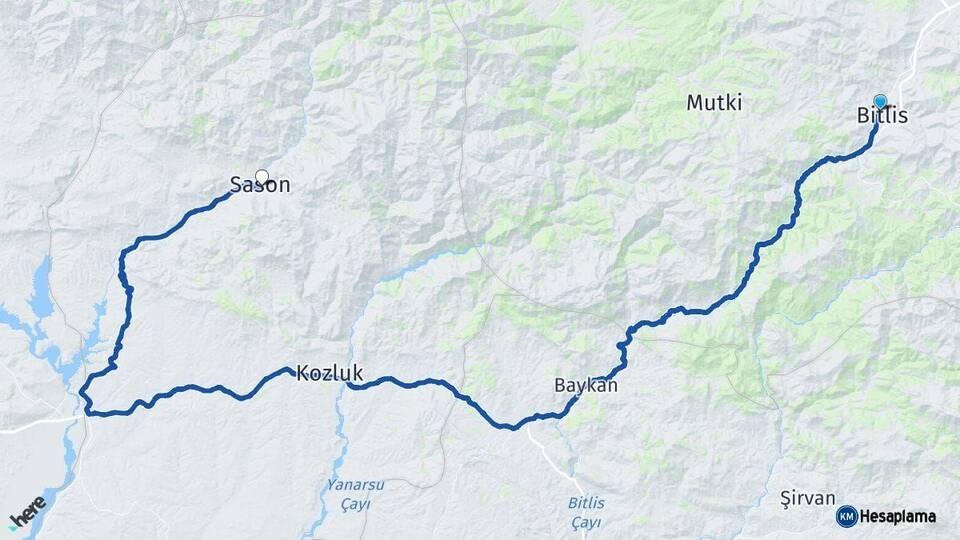 Bitlis Sason Batman Arası Kaç Km - Yol Haritası