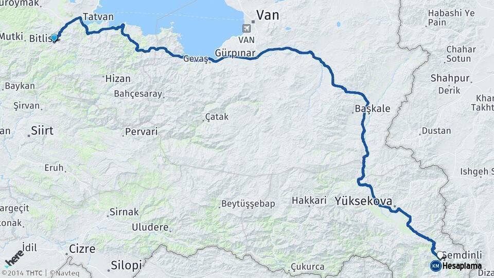 Bitlis Şemdinli Hakkari Arası Kaç Km - Yol Haritası