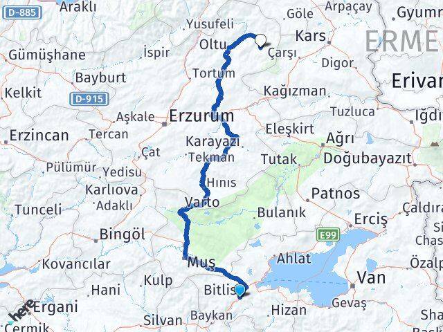 Bitlis Şenkaya Erzurum Arası Kaç Km - Yol Haritası