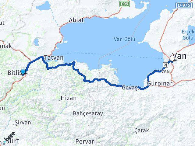 Bitlis Seyit Fehim Arvasi İpekyolu Van Arası Kaç Km - Yol Haritası