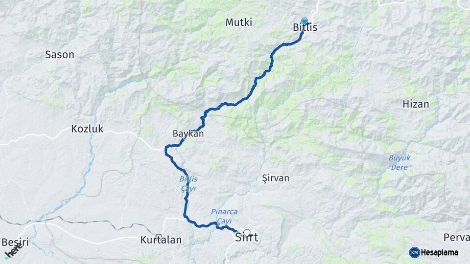 Bitlis Siirt Arası Kaç Km - Yol Haritası