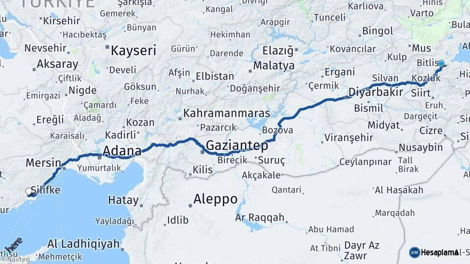 Bitlis Silifke Mersin Arası Kaç Km - Yol Haritası