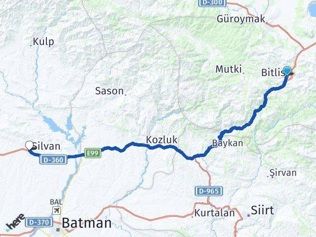 Bitlis Silvan Diyarbakır Arası Kaç Km - Yol Haritası