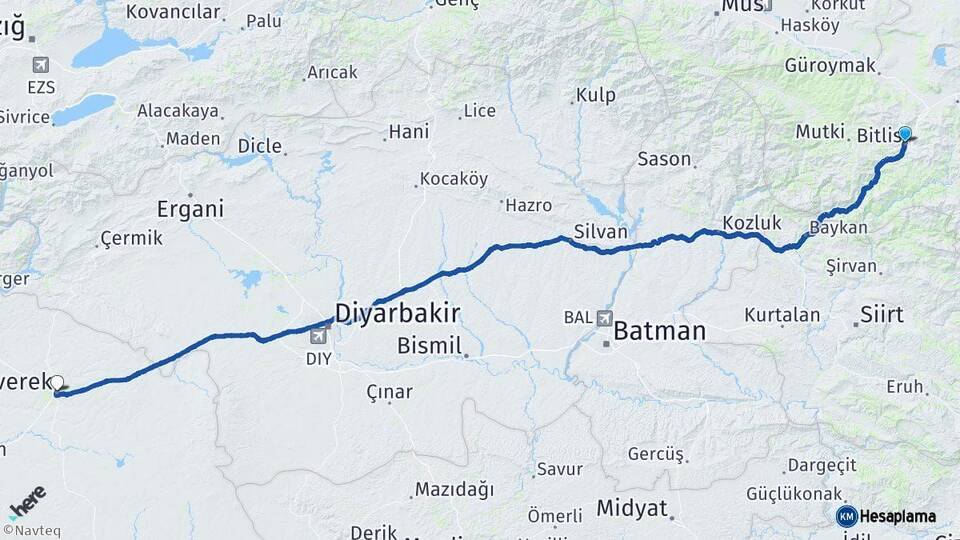 Bitlis Siverek Şanlıurfa Arası Kaç Km - Yol Haritası