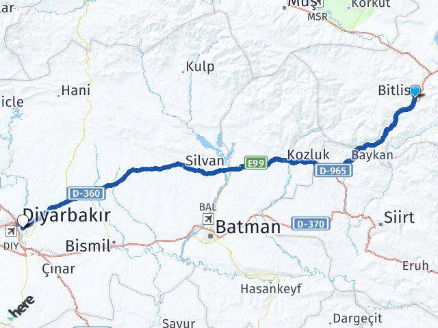 Bitlis Sur Diyarbakır Arası Kaç Km - Yol Haritası
