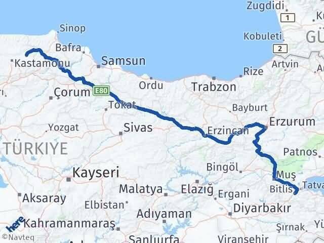 Bitlis Taşköprü Kastamonu Arası Kaç Km - Yol Haritası