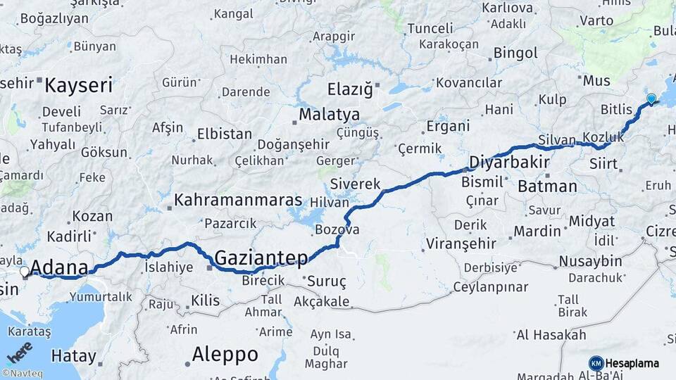 Bitlis Tatvan Adana Arası Kaç Km - Yol Haritası
