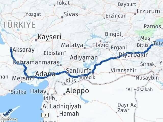 Bitlis Tatvan Aksaray Arası Kaç Km - Yol Haritası