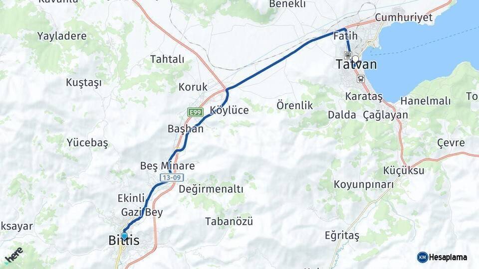 Bitlis Tatvan Arası Kaç Km - Yol Haritası