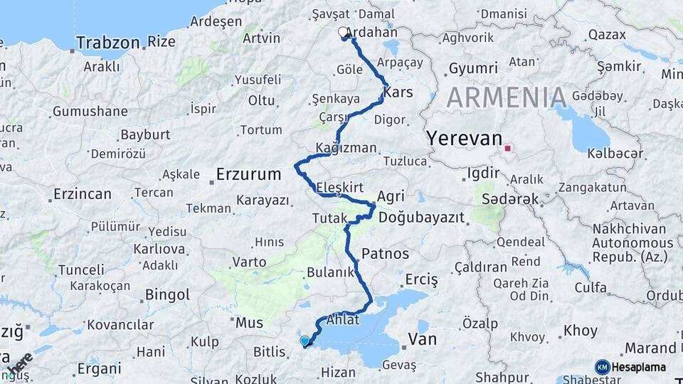 Bitlis Tatvan Ardahan Arası Kaç Km - Yol Haritası
