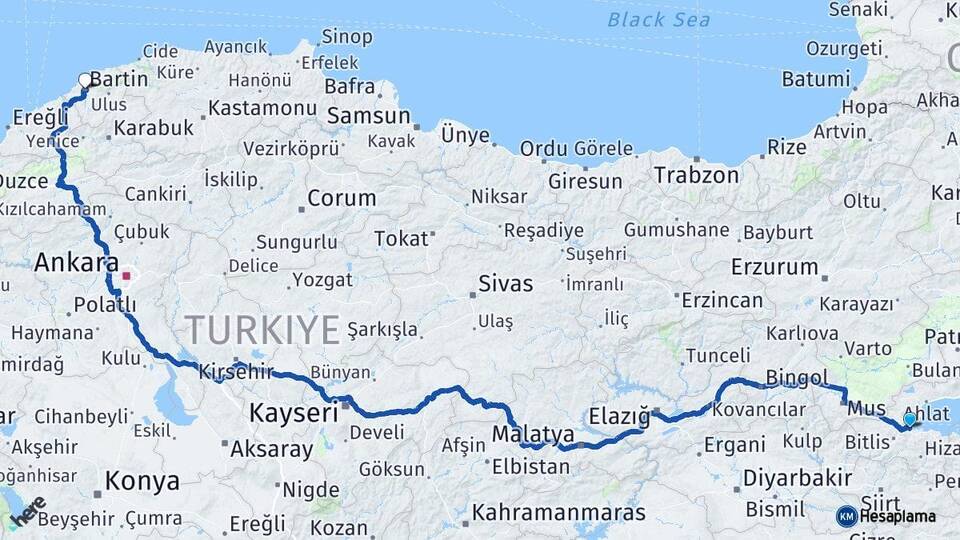 Bitlis Tatvan Bartın Arası Kaç Km - Yol Haritası