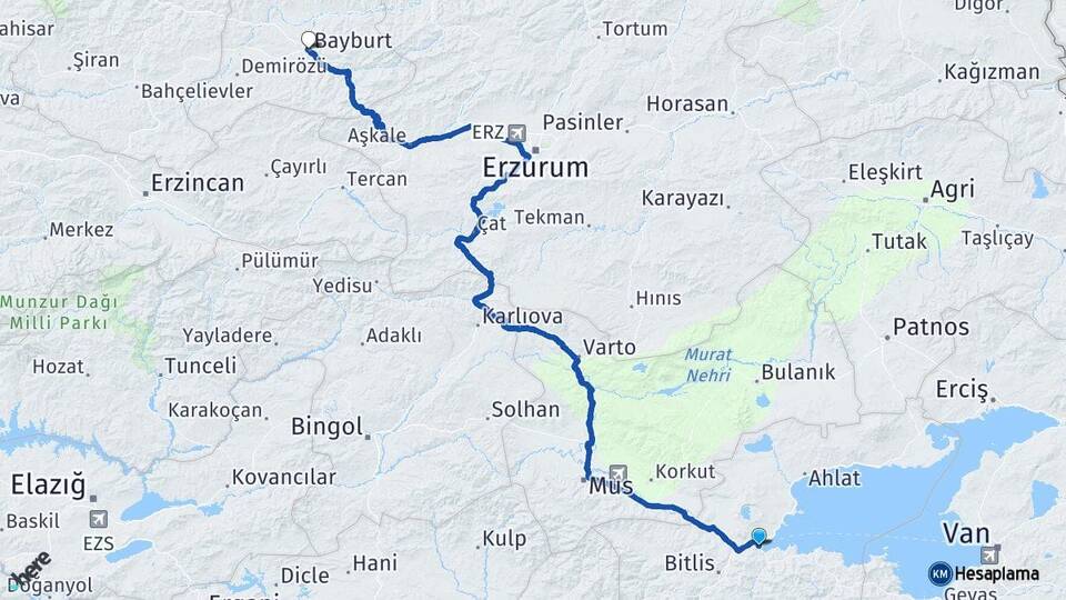 Bitlis Tatvan Bayburt Arası Kaç Km - Yol Haritası