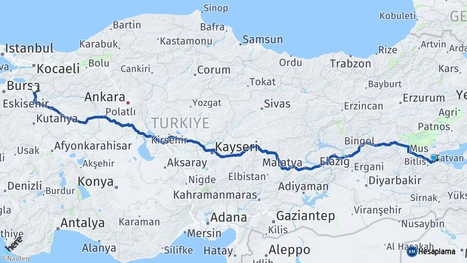 Bitlis Tatvan Bilecik Arası Kaç Km - Yol Haritası