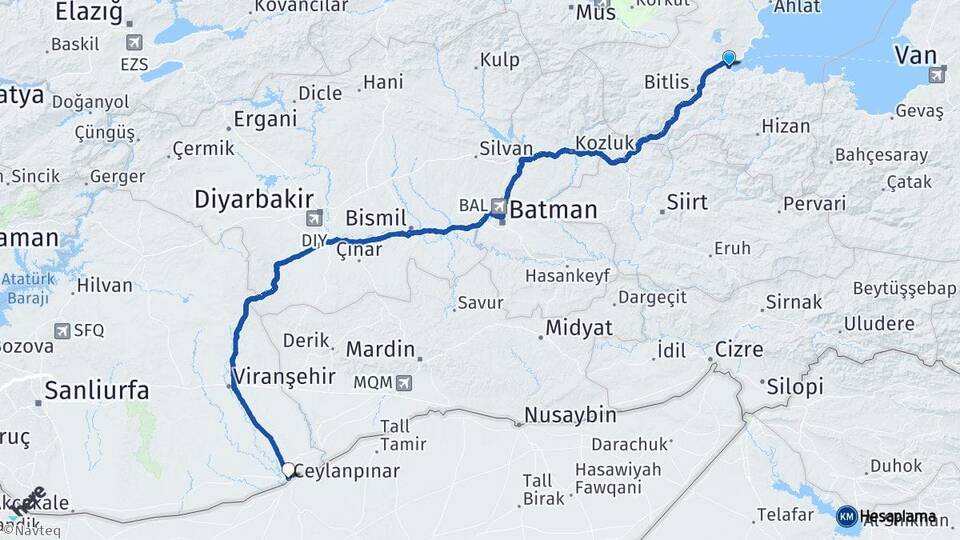 Bitlis Tatvan Ceylanpınar Şanlıurfa Arası Kaç Km - Yol Haritası