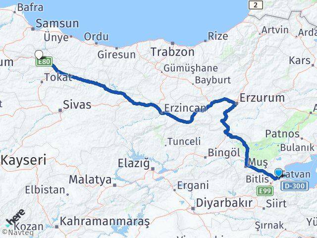 Bitlis Tatvan Değirmenli Erbaa Tokat Arası Kaç Km - Yol Haritası