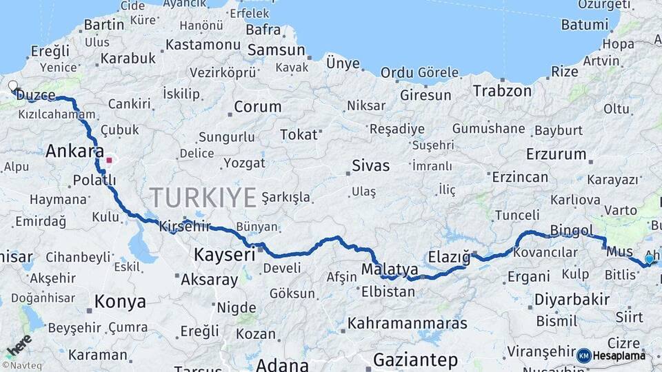 Bitlis Tatvan Düzce Arası Kaç Km - Yol Haritası