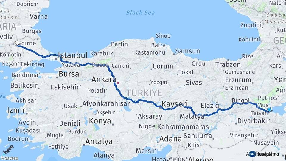 Bitlis Tatvan Edirne Arası Kaç Km - Yol Haritası