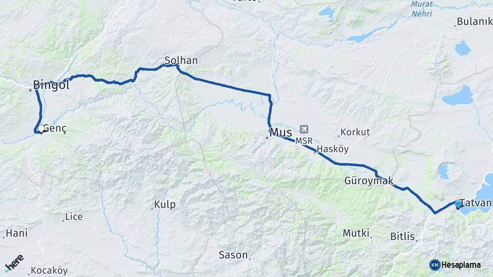 Bitlis Tatvan Genç Bingöl Arası Kaç Km - Yol Haritası
