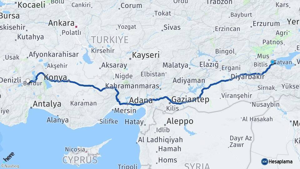 Bitlis Tatvan Isparta Arası Kaç Km - Yol Haritası