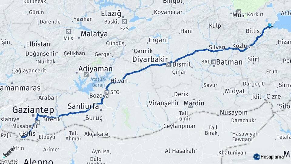 Bitlis Tatvan Kilis Arası Kaç Km - Yol Haritası