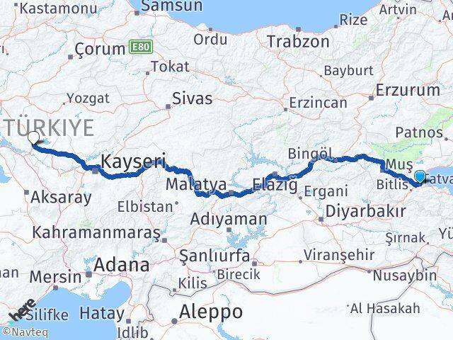 Bitlis Tatvan Kırşehir Arası Kaç Km - Yol Haritası