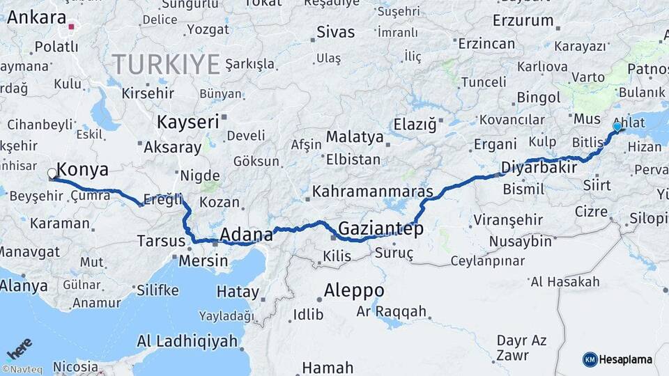 Bitlis Tatvan Konya Arası Kaç Km - Yol Haritası