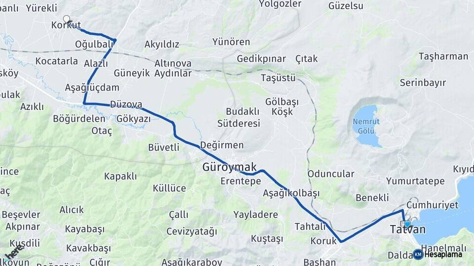 Bitlis Tatvan Korkut Muş Arası Kaç Km - Yol Haritası