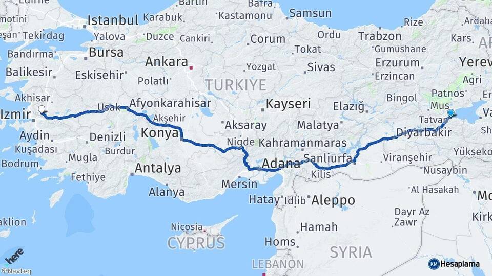 Bitlis Tatvan Manisa Arası Kaç Km - Yol Haritası