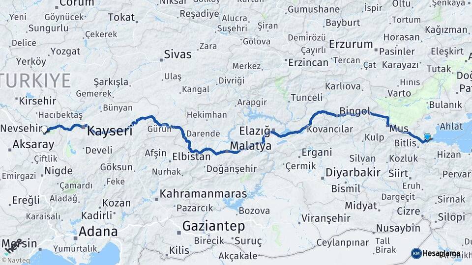 Bitlis Tatvan Nevşehir Arası Kaç Km - Yol Haritası