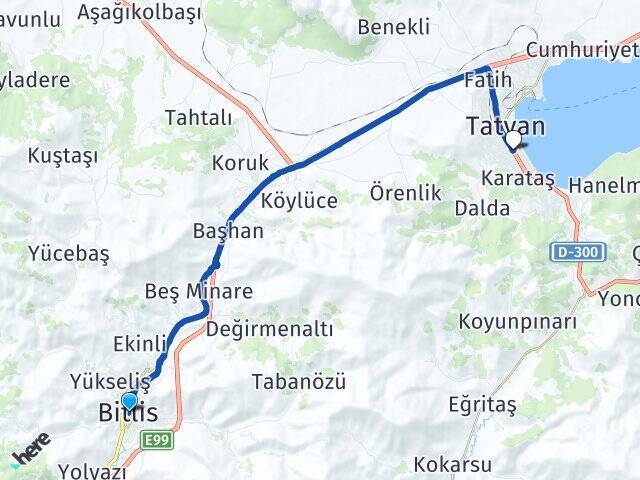 Bitlis Tatvan Otogarı Arası Kaç Km - Yol Tarifi