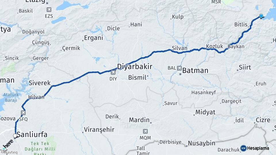 Bitlis Tatvan Şanlıurfa Arası Kaç Km - Yol Haritası