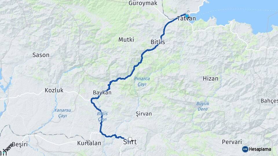 Bitlis Tatvan Siirt Arası Kaç Km - Yol Haritası