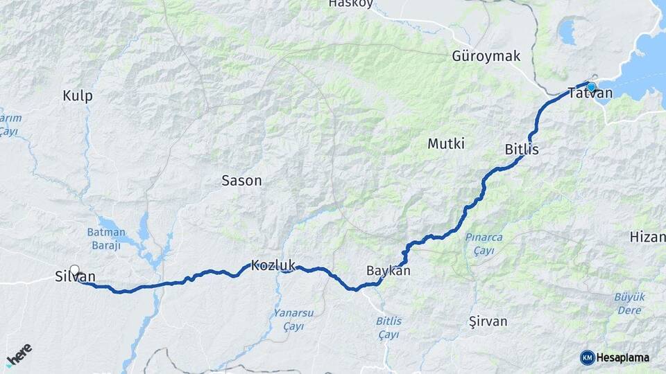 Bitlis Tatvan Silvan Diyarbakır Arası Kaç Km - Yol Haritası