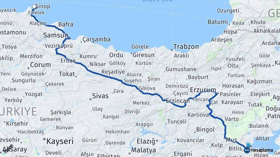 Bitlis Tatvan Sinop Arası Kaç Km - Yol Haritası