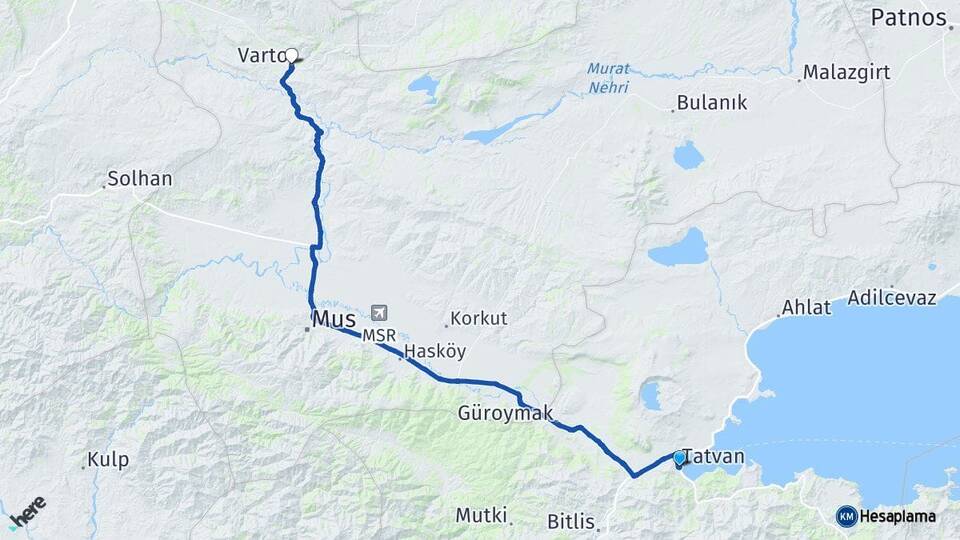 Bitlis Tatvan Varto Muş Arası Kaç Km - Yol Haritası