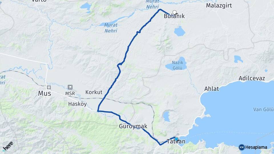 Bitlis Tatvan Veysel Karani Siirt Arası Kaç Km - Yol Haritası