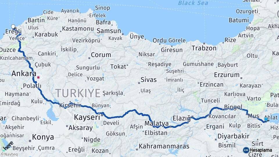 Bitlis Tatvan Zonguldak Arası Kaç Km - Yol Haritası