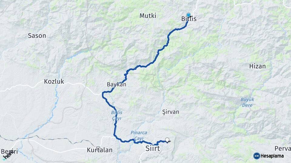Bitlis Tillo Siirt Arası Kaç Km - Yol Haritası