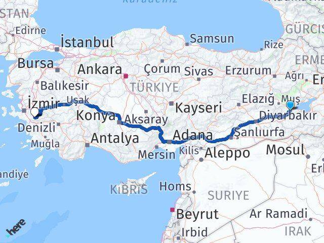 Bitlis Tire İzmir Arası Kaç Km - Yol Haritası